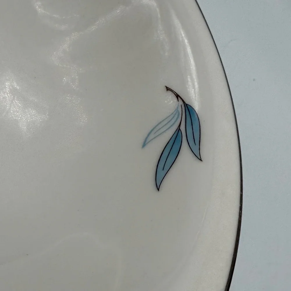 Syracuse China Celeste‎ Serving Bowl Blue Leaf Silver Trim Vintage Made in USA